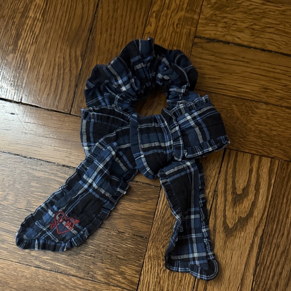 Damson Madder Plaid Scrunchie with Bow Accent